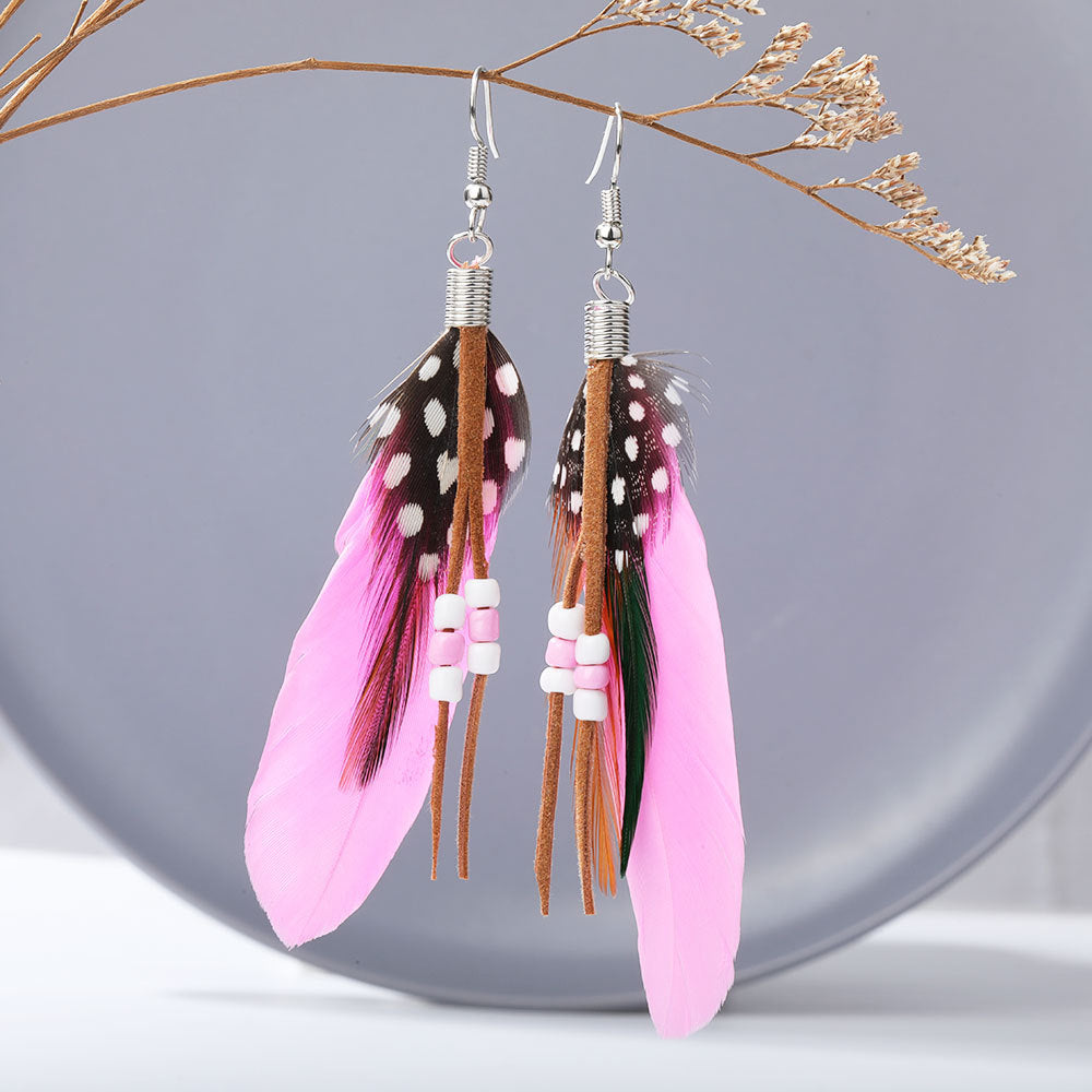 Wholesale Bohemian Tassel Beads Feather Earrings